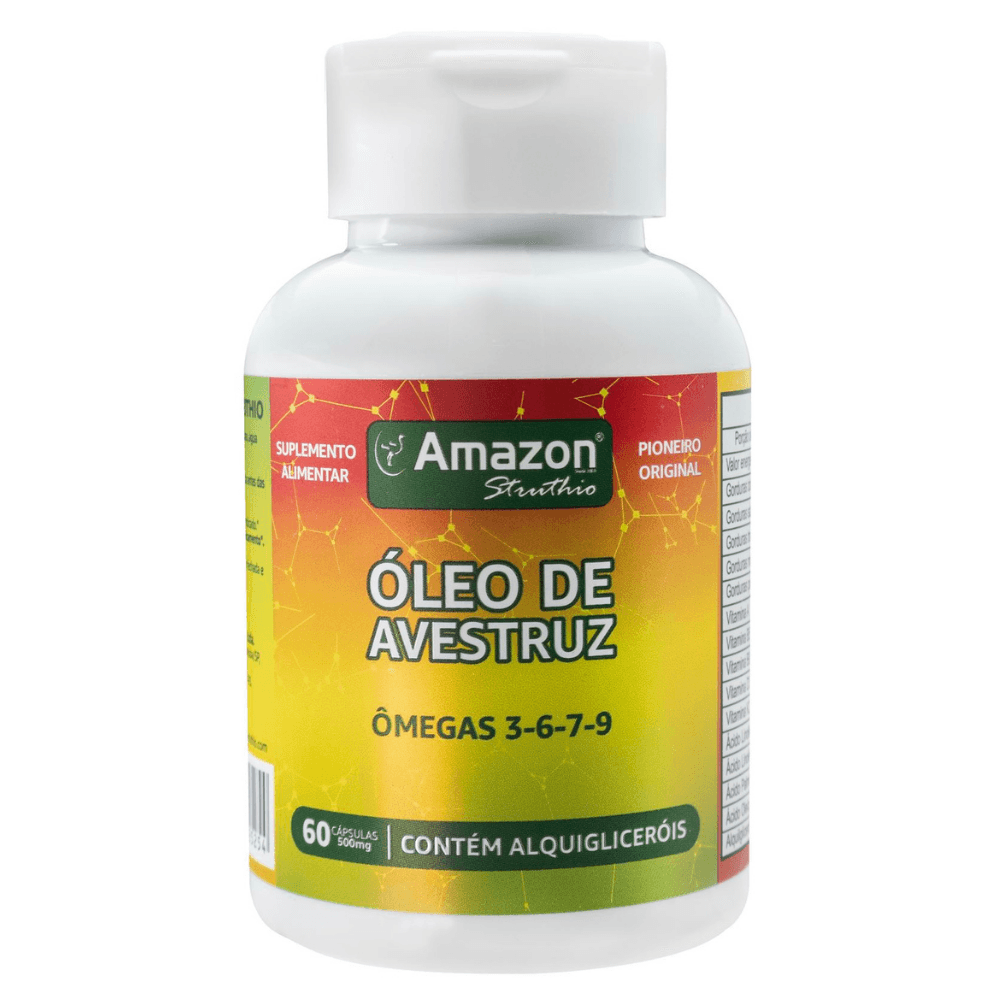 Frasco Amazon Struthio — Ômegas da Amazônia, 60 cápsulas de 500mg