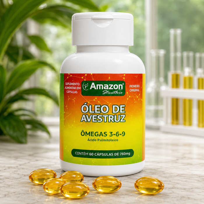 Óleo de Avestruz em Cápsulas 760mg | 60 Cápsulas Ômegas 3 6 7 9